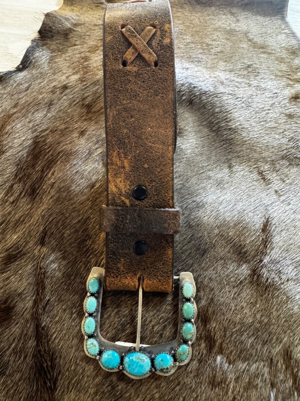 Genuine Turquoise and Sterling Silver Belt Buckle - Picture 2 of 3